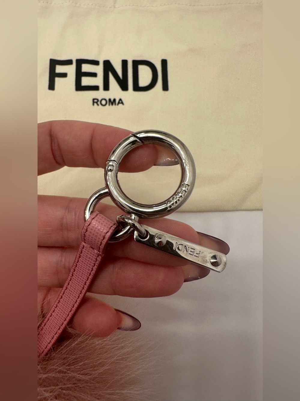 Fendi Pom Pom Keychain in Dusty Pink - Picture 5 of 7